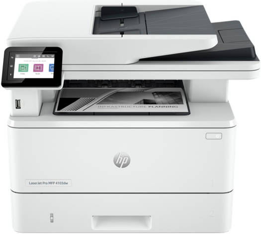 HP LaserJet Pro MFP 4103dw Printer, 2.7" Color Touchscreen Display, Up to 42ppm Print Speed, Up to 40cpm Copy Speed, 50 Sheets ADF Capacity, White | 2Z627A