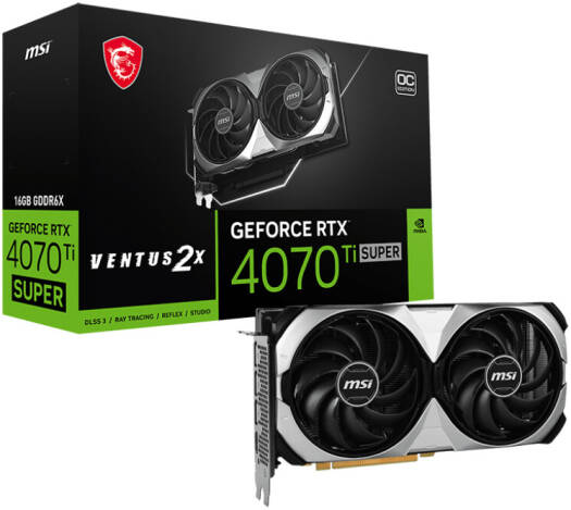 MSI GeForce RTX 4070 Ti SUPER Ventus 2X OC Graphics Card, 16GB GDDR6X 256-Bit Memory, 2640MHz Boost Clock, 21 Gbps Memory Speed, 8448 CUDA Cores, PCI Express® Gen 4 | 912-V513-628