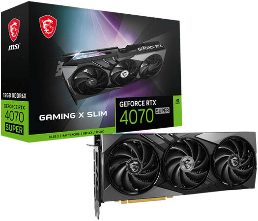MSI GeForce RTX 4070 SUPER GAMING X SLIM Graphics Card, 12GB GDDR6X 192-bit Memory, 2640 MHz Boost Clock, 21 Gbps Memory Speed, 7168 CUDA, PCI E Gen 4, DP x 3 (v1.4a), HDMI x 1 | 912-V513-631