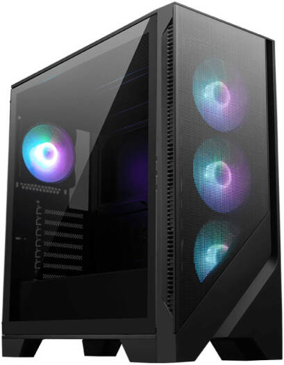 MSI MAG Forge 320R Airflow ATX Mid Tower Computer Case, 4x Pre-Installed Case Fans, Up to 360mm Radiator Support, 3.5" / 2.5" Drive Bays, Tempered Glass Window, Mesh Panel, Black | 306-7G23R21-809