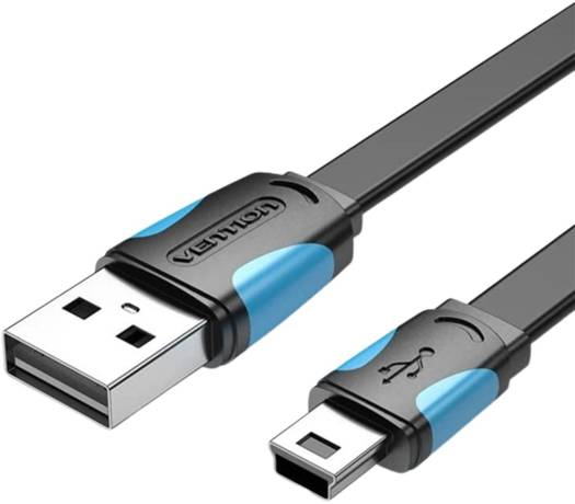 Vention Flat USB 2.0 A Male to Mini 5 Pin Male Cable, Fast Charging & Data Transfer 480 Mbps, Nickel-Plated Steel Interface, For Mobile/Digital Camera/HDD/MP3/MP4, 2 Meter, Black | VAS-A14-B200