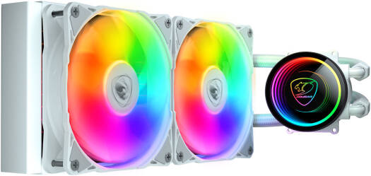 Cougar Poseidon Elite aRGB AIO Liquid Cooler, 240mm Radiator Length, Copper Cold Plate, 2700 RPM Pump Speed, 120mm Fan, 2200 RPM Fan Speed, 62.53 CFM Airflow, White | 3MPSD240.0002