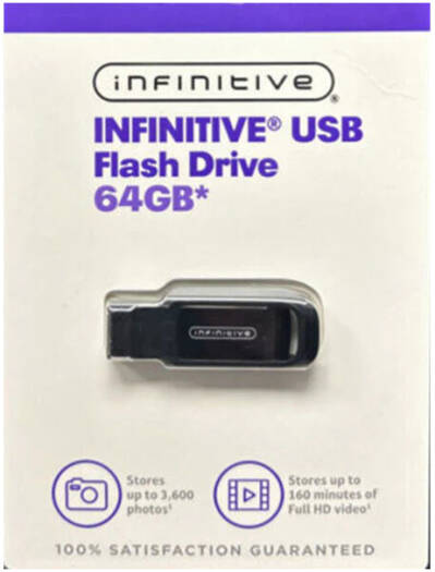 Infinitive 64GB USB Flash Drive, Ample Storage Capacity, Plug-and-Play Convenience, Drag-and-Drop Functionality, Portable Design, Versatile Compatibility | W10823-0720-L