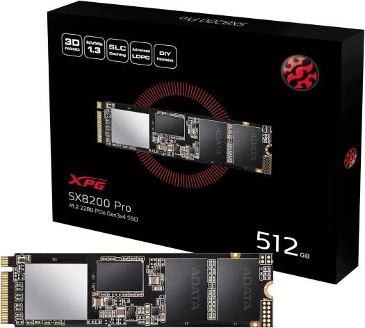 ADATA XPG SX8200 Pro 512GB   NVMe M.2 Internal SSD, PCIe 3.0 x4 Interface, Up to 2300 MB/s Sequential Write & 3500 MB/s Sequential  Read Speeds, 3D NAND Flash Technology, Black | ASX8200PNP-512GT-C