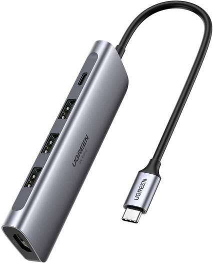 UGREEN 5 in 1 USB C Hub, Type C to HDMI Adapter 4K@60Hz, USB C PD100W, 3 USB 3.0 Ports, Broad Compatibility, Gray | 70495