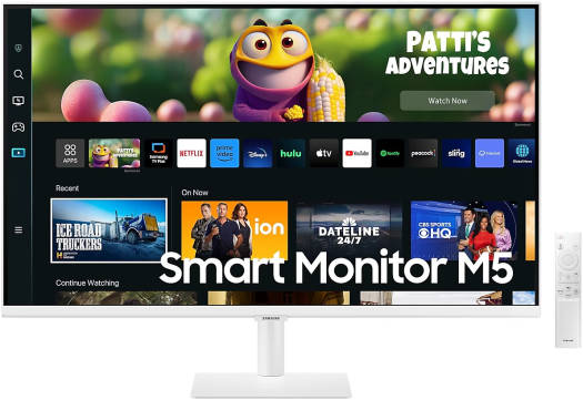 SAMSUNG 27" FHD Smart Monitor M5, 16 9 HDR10 VA Display, 4ms(GTG) Response Time, Adaptive Sound, 1.5 B Colors, Wi-Fi 5/ Bluetooth 5.2, 2x HDMI 1.4 / 2x USB Hub, White | LS27CM501EMXUE