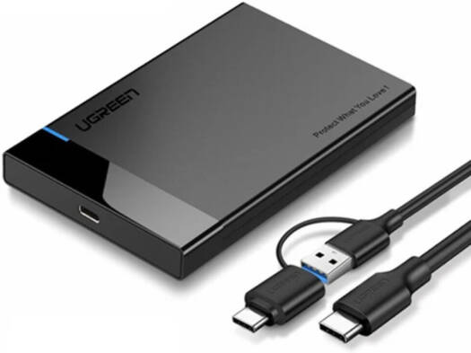 UGREEN SATA External Hard Drive Enclosure, HDD, SSD, USB C, 2.5-inch, 6Gbps Transfer Rate with USB A 3.0, USB C to USB C 3.1 Cable for Windows, macOS, Linux | 60735