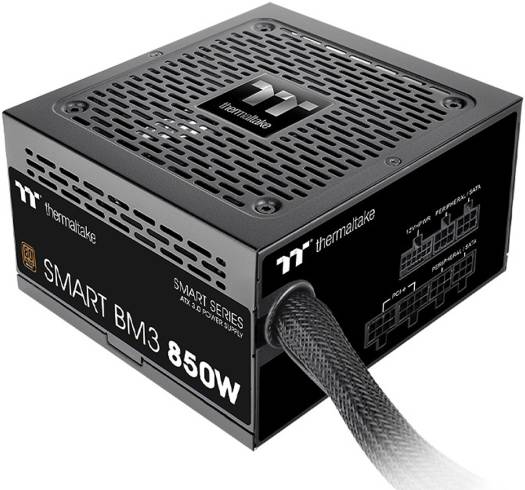 Thermaltake Smart BM3 Bronze 850W Power Supply, 80 PLUS Bronze, Semi-Modular, ATX 3.0 / PCIe Gen 5.0, Active PFC, Smart Zero Fan Mode, 120mm FDB Fan, Black | PS-SPD-0850MNFABK-3