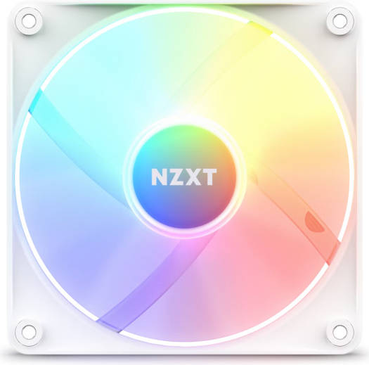 NZXT F120 RGB Core 120mm Hub-Mounted RGB Fan, Sublime RGB Lighting, Up to 1800 RPM Speed, 78.86 CFM, Fluid Dynamic Bearing, 8 LEDs,  Superior Heat Dissipation, Single Pack, White | RF-C12SF-W1