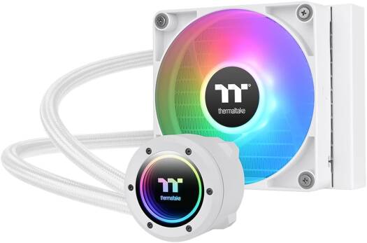 Thermaltake TH120 ARGB Sync V2 AIO Liquid CPU Cooler, 120mm*1PWM Fan, 500~2000 RPM Speed & 57.05 CFM Air Flow, Mirror Waterblock, 360° Rotational Cap, MB ARGB Sync Control, Snow | CL-W363-PL12SW-A