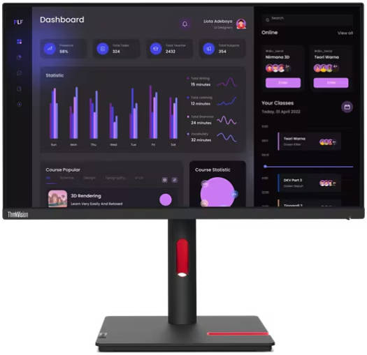 Lenovo ThinkVision 23.8? T24i-30 Monitor, 60Hz FHD IPS Display with Eyesafe, 4ms Response Time, Phone Holder, 99% sRGB, 6-bit, Tilt/Swivel/Lift/Pivot Stand,  HDMI, VGA, DP, Black |  63CFMATXUK