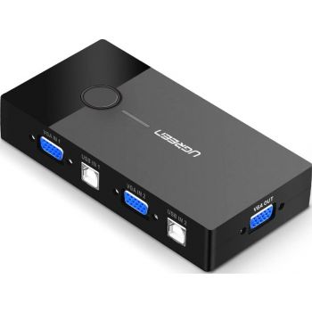 Ugreen 2 In 1 Out USB VGA KVM Switch / Video Sharing Adapter, Control 2 PC on 1 Monitor, Stable Data Transmission, One Button to Switch, Black | 30357
