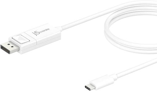 J5Create USB Type-C to 4K DisplayPort Cable, Up to 48 Gbps Bandwidth, 8K @ 60 Hz / 4K @ 144 Hz Max Resolution, Plug-and-Play, White | JCA141