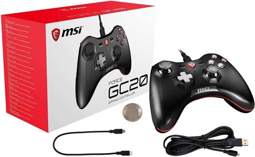 MSI Force GC20 Wired Pro Gaming Controller, For PC and Android, Adjustable D-Pad Cover, Dual Vibration Motors, Ergonomic Design, Detachable Cables, Black | S10-0400030-EC4 PC